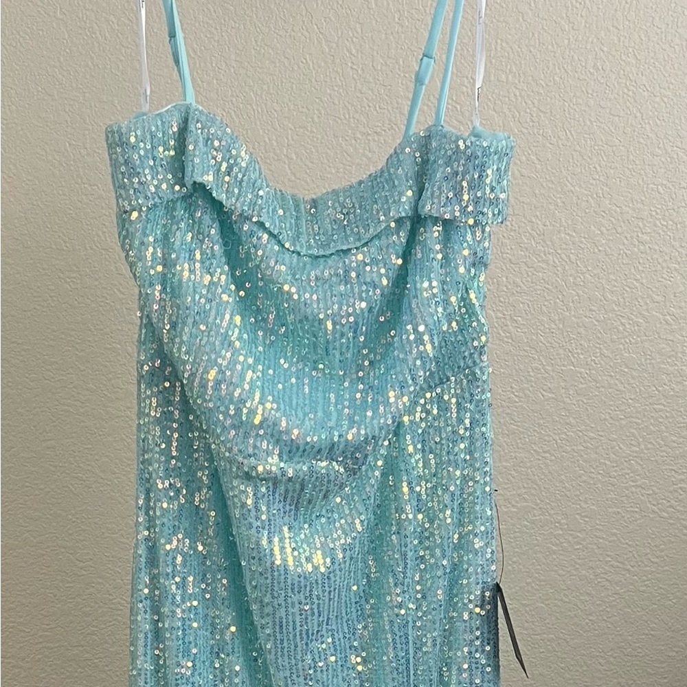 Lulu's Sequin Blue Prom Dress